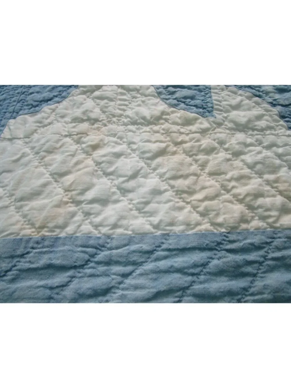 Drunkards Path Handmade Patchwork Quilt Blue White Faded Damaged Full Size